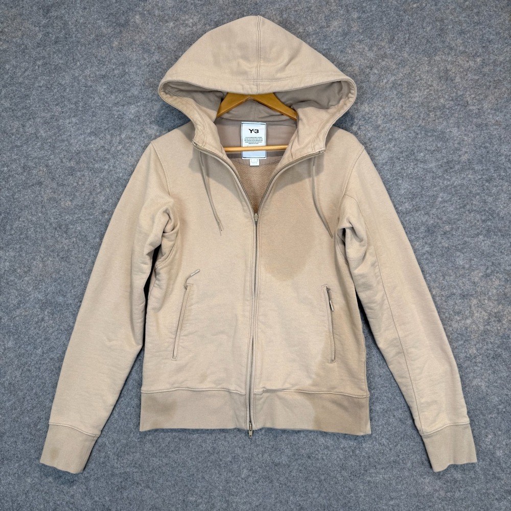Y3 Logo Hoodie Sweatshirt Adult Small French Terry Trace Khaki *stain - Picture 2 of 14